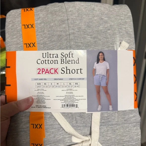 32 Degrees Light Gray and Light Blue Women's Athletic Shorts 2-Pack - Picture 2 of 2